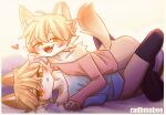  &lt;3 ahoge anthro blonde_hair blush brother brothers canid canine canis cheek_tuft clothing collarbone domestic_dog duo facial_tuft fangs fluffy fluffy_tail fur girly hair hand_holding hi_res incest_(lore) legwear looking_at_viewer male male/male mammal open_mouth orange_body orange_fur paws radbmaboo shiba_inu sibling smile smiling_at_viewer spitz thigh_highs tuft twins yellow_body yellow_fur yellow_tail 