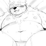  2022 anthro belly big_belly blush bodily_fluids hi_res kemono lying male mammal moobs navel nipples overweight overweight_male saheul_s sketch solo sweat 