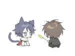  2boys animal_ears animated animated_gif black_jacket black_pants blue_eyes blue_hair blue_tail brown_hair capelet cat_boy cat_ears cat_tail cat_teaser chibi chinese_commentary commentary_request harada_minoru holding jacket kemonomimi_mode long_sleeves male_focus multiple_boys no_mouth pants purple_sweater red_pants saibou_shinkyoku sakuraihum short_hair simple_background sweater tail tail_wagging turtleneck turtleneck_sweater utsugi_noriyuki white_background white_capelet 