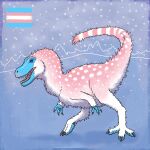  absurd_res ambiguous_gender biped claws dinosaur fluffy fur hi_res kutv lgbt_pride open_mouth pride_color_markings pride_colors reptile scalie sharp_teeth snow solo spots spotted_body spotted_fur striped_body striped_fur stripes talons teeth transgender_pride_colors yutyrannus 