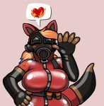  &lt;3 armwear big_breasts blush breasts canid canine canis clothing domestic_dog elbow_gloves explosives footwear gas_mask gloves gothycollie grenade handwear hi_res latex_gloves looking_at_viewer mammal mask pyro_(team_fortress_2) rubber rubber_clothing rubber_suit team_fortress_2 valve video_games waving_at_viewer weapon zipper 