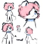  anthro arctic_fox blue_eyes blue_sclera canid canine collar female fluffy fluffy_tail fox fur group hair hair_over_eye hi_res mammal nude one_eye_obstructed one_eye_visible pink_hair sarah_(snoiifoxxo) simple_background snoiifoxxo text tuft white_body white_fur 