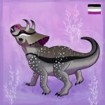  1:1 2_horns absurd_res ambiguous_gender asexual_pride_colors avaceratops dinosaur feral hi_res horn kutv lgbt_pride pride_color_markings pride_colors reptile scalie solo spots spotted_body striped_body stripes 