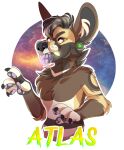  african_wild_dog anthro black_claws black_eyebrows black_hair black_inner_ear black_nose black_pawpads black_piercing blep brown_body brown_ears brown_eyes brown_fur canid canine chest_tuft claws cosmic_background ear_piercing elbow_tuft eyebrows front_view fur gauged_ear glistening glistening_eyes green_piercing green_teeth hair half-length_portrait inner_ear_fluff looking_at_viewer male mammal multicolored_body multicolored_fur pawpads piercing pink_pawpads portrait princelykaden shoulder_tuft solo space space_background stud_piercing tan_body tan_fur tongue tongue_out tuft two_tone_piercing white_fingers white_inner_ear_fluff 
