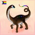  absurd_res ambiguous_gender claws dinosaur feral hi_res kutv multicolored_body multicolored_tail pride_color_body progress_pride_colors rainbow_tail reptile scalie solo spots spotted_back spotted_body two_tone_body 