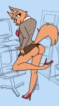  2022 anthro bra breasts canid canine chair cleavage clothed clothing clothing_pull desk deskmaniac diane_foxington digital_media_(artwork) dreamworks female footwear fox fur furniture hi_res high_heeled_shoes high_heels mammal office office_chair office_desk orange_body orange_fur panties panty_pull seductive shoes skimpy solo table the_bad_guys topwear underwear underwear_pull 