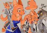  anthro canid canine canis clothing coolps_9 dialogue diane_foxington dreamworks dress duo eyebrow_piercing eyewear facial_piercing female fox fur glasses hi_res jewelry male mammal mr._wolf_(the_bad_guys) necklace necktie orange_body orange_fur piercing suit the_bad_guys wolf yellow_eyes 