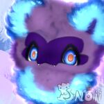  ambiguous_gender black_body black_fur blue_body blue_eyes blue_fur blue_sclera feral fluffy fur fur_markings hi_res looking_at_viewer mammal markings multicolored_eyes multicolored_sclera red_eyes simple_background smile snoiifoxxo solo tuft 