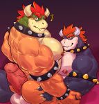  absurd_res armband balls blush bowser bracelet butt collar duo eyebrows genitals hair hi_res horn istani jewelry koopa looking_at_viewer male male/male mario_bros muscular muscular_male nintendo nipples penis red_hair scalie spiked_armband spiked_bracelet spiked_collar spikes vein veiny_penis video_games 