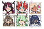  ... 6+girls animal_ears black_gloves blue_hair blue_nails blush brown_gloves brown_hair ceres_fauna collar covering_face earrings embarrassed emne feather_hair_ornament feathers gloves green_hair hair_ornament hakos_baelz heterochromia highres hololive hololive_english horns irys_(hololive) jewelry mouse_ears mr._squeaks_(hakos_baelz) multiple_girls nanashi_mumei ouro_kronii purple_hair red_hair sharp_teeth spiked_collar spikes sweat teeth tsukumo_sana virtual_youtuber 