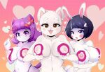  &lt;3 &lt;3_eyes 2022 5_fingers accessory anthro areola big_breasts black_nose branchata_(vkontakte) breast_grab breasts brown_eyes clothing domestic_cat ear_piercing erect_nipples felid feline felis female fingers fur group hair hair_accessory hair_bow hair_ribbon hand_on_breast holding_breast lagomorph leporid looking_at_viewer mammal masyunya_(vkontakte) mortal_eyes multicolored_body multicolored_fur navel nipples nude open_mouth paint paint_drip piercing pink_cheeks pink_nose purple_body purple_eyes purple_fur purple_hair purple_paint rabbit ribbons seductive simple_background smile thong tongue tongue_out trio underwear usagichi_(vkontakte) vkontakte whiskers white_body white_fur 