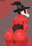 ambiguous_species anthro bone clothing female hat headgear headwear hi_res looking_at_viewer looking_back nude pyro_(team_fortress_2) skull skull_head solo team_fortress_2 thenarrator34 valve video_games witch_hat wizard_hat 