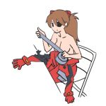  bodysuit bodysuit_pull breasts chair duct_tape eyepatch folding_chair long_hair medium_breasts neon_genesis_evangelion onsen_tamago_(hs_egg) orange_hair plugsuit red_bodysuit simple_background sitting sketch souryuu_asuka_langley table topless torn_clothes white_background 