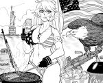  1girl absurdres american_flag american_flag_bikini bald_eagle battle_rifle bb_(baalbuddy) beer_can bikini bird breasts bucket bucket_of_chicken budweiser burger can cigarette coca-cola dog_tags eagle english_commentary flag_print food fried_chicken greyscale grill grilling gun highres hot_dog iowa_(kancolle) jewelry kantai_collection kfc large_breasts long_hair m1_garand m249 machine_gun monochrome navel necklace propane_tank rifle smoking soda_bottle solo star-shaped_pupils star_(symbol) statue_of_liberty stomach swimsuit symbol-shaped_pupils weapon 