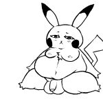 3_toes alekoin animated anthro balls belly big_balls blush blush_lines chubby_anthro chubby_belly chubby_male erection feet genitals girly half-erect looking_down male mammal navel nintendo nipples penis pikachu pok&eacute;mon pok&eacute;mon_(species) small_penis solo thick_thighs toes video_games 