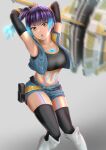  1girl absurdres armpits chest_jewel elbow_gloves fiery_hair gloves glowing_lines hammer highres leggings presenting_armpit sena_(xenoblade) short_shorts shorts shoulder_strap solo sports_bra thighhighs wtxj8322 xenoblade_chronicles_(series) xenoblade_chronicles_3 