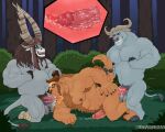  anal anal_penetration anthro beast_(disney) bodily_fluids bovid bovine chief_bogo disney dreamworks forest genital_fluids genitals group humanoid internal kai_the_collector krosbar_(artist) kung_fu_panda male male/male male_penetrated male_penetrating male_penetrating_male mammal oral penetration penile penile_penetration penis penis_in_ass plant precum tree trio vein veiny_penis zootopia 