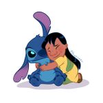  1:1 2022 4_toes alien ambiguous_gender bangs benkyart black_eyes black_hair blue_body blue_claws blue_fur blue_nose chest_tuft child claws clothed clothing digital_drawing_(artwork) digital_media_(artwork) disney duo embrace experiment_(lilo_and_stitch) eyebrows eyes_closed feet female flat_colors footwear fur hair head_tuft hug human lilo_and_stitch lilo_pelekai long_hair male_(lore) mammal muumuu notched_ear one_ear_up raised_inner_eyebrows sandals simple_background sitting stitch_(lilo_and_stitch) toes tuft white_background young 