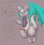  anthro balls dizzymilky dragon dumderg&#039;s_signature_cutie genitals grey_background grey_body hi_res male penis simple_background sketch_page solo wings 