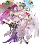  2girls bangs bare_shoulders breasts fire_emblem fire_emblem_heroes full_body green_hair hair_ornament highres holding loki_(fire_emblem) long_hair maeshima_shigeki multiple_girls non-web_source official_art purple_hair shiny shiny_hair swimsuit thorr_(fire_emblem) transparent_background 