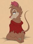  2022 absurd_res anthro blue_eyes brown_body brown_fur butt cape clothing denzeltip don_bluth female fur hi_res looking_back mammal mouse mrs._brisby murid murine rodent simple_background solo the_secret_of_nimh 