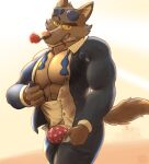  2022 abs anthro biceps bottomwear brown_body brown_fur bulge canid canine canis clothed clothing digital_media_(artwork) dreamworks eyebrows eyewear flower flower_in_mouth fully_clothed fur heart_underwear hi_res male mammal mr._wolf_(the_bad_guys) muscular muscular_anthro muscular_male open_bottomwear open_clothing open_pants open_shirt open_topwear orange_sclera pants pecs plant rose_(flower) rose_in_mouth shirt smile solo suit sunglasses teeth the_bad_guys thebarabandit tight_clothing topwear underwear undressing wolf 
