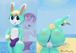  all_fours animal_crossing anthro backsack balls beach big_butt bikini_thong blonde_hair butt clothing clothing_aside genitals girly hair human lagomorph leporid male mammal nintendo oofrowdy rabbit sasha_(animal_crossing) seaside swimwear swimwear_aside tenting video_games 