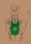  2022 2_tails 5_fingers anthro apron apron_only barista blep blush bodily_fluids breasts cleavage clothed clothing coffee_cup container cup drinking_straw exclamation_point fallout:_pca felid feline female fingers folded_ears gardevoir hi_res holding_cup holding_object idena_(swordfox) lactating lactating_through_clothing mammal meowstic monochrome mostly_nude multi_tail neck_tuft nintendo object_between_breasts partially_colored pok&eacute;mon pok&eacute;mon_(species) pok&eacute;morph pregnant question_mark red_eyes s-nina signature sketch solo speech_bubble sweatdrop_(iconography) tongue tongue_out tuft video_games wet wet_clothing yellow_sclera 