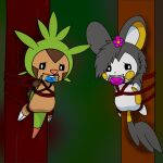  arms_tied bdsm bondage bound chespin duo emolga female feral gag gagged hi_res jemie_the_chespin jemiejemie1 male nintendo otm_gag pok&eacute;mon pok&eacute;mon_(species) rope tape video_games zoey_the_emolga 