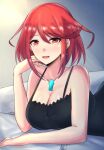  absurdres alternate_costume bangs black_dress breasts chest_jewel cleavage dress highres large_breasts latte open_mouth pyra_(xenoblade) red_eyes red_hair short_hair swept_bangs xenoblade_chronicles_(series) xenoblade_chronicles_2 