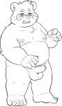  2022 anthro balls belly big_belly blush bodily_fluids erection genitals humanoid_genitalia humanoid_hands humanoid_penis kemono male mammal moobs nipples overweight overweight_male penis sangguri_32 simple_background solo tears ursid 
