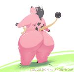 anthro big_butt butt female looking_at_viewer meltycream miltank nintendo pink_body pok&eacute;mon pok&eacute;mon_(species) rear_view simple_background solo thick_thighs video_games white_background 