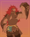  absurd_res alternate_species anthro avian beak bird breath_of_the_wild bulge clothing digital_media_(artwork) feathers ganondorf hair hi_res jockstrap looking_at_viewer male muscular muscular_anthro muscular_male nintendo nipples pecs rito simple_background solo tail_feathers the_legend_of_zelda underwear unrealrui video_games wings 