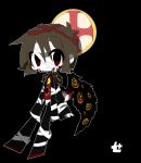  :3 androgynous bandaged_head bandages black_background black_wings blood brown_hair closed_mouth commentary crown_of_thorns e.g.o_(project_moon) employee_(lobotomy_corporation) extra_eyes full_body lobotomy_corporation project_moon red_eyes short_hair simple_background single_wing solo suzua0421 wings 