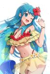  aqua_eyes aqua_hair breasts cleavage eirika_(fire_emblem) fire_emblem fire_emblem:_the_sacred_stones fire_emblem_heroes gonzarez highres long_hair medium_breasts navel official_alternate_costume one_eye_closed open_mouth simple_background solo swimsuit white_background 