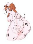  2022 anthro big_breasts big_butt black_nose black_spots blush breasts butt canid canine canis dalmatian digital_media_(artwork) domestic_dog female fur genitals hair hand_on_butt hand_on_own_butt hi_res looking_at_viewer looking_back looking_back_at_viewer male mammal mashasha monika_(klausd) nipples pink_nipples pussy rear_view red_hair sketch slightly_chubby slightly_chubby_anthro slightly_chubby_male solo spots spotted_body spotted_fur white_body white_fur 