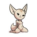  1:1 467adv aggressive_retsuko anthro black_eyes black_nose breasts canid canine eyelashes female fennec fenneko fox genitals hi_res mammal navel nipples nude pussy sanrio simple_background sitting solo white_background 