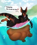  abdominal_bulge anthro belly big_belly canid canine female helena_(disambiguation) hi_res looking_down lying mammal moonrick sea solo swim_ring vore water 