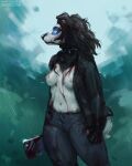  2022 anthro areola black_nose breasts clothed clothing digital_media_(artwork) female hi_res lostgoose nipples raining 