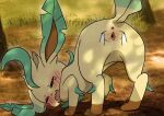  absurd_res anus ass_up blush eeveelution eyes_closed female feral genitals hi_res leafeon nintendo open_mouth pok&eacute;mon pok&eacute;mon_(species) pussy solo spread_pussy spreading video_games yellow_body 