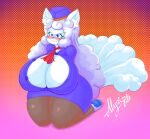  2022 abstract_background alolan_form alolan_vulpix alyrise annoyed anthro barefoot big_breasts blue_eyes blush bottomwear breasts canid canine cleavage clothed clothing curvy_figure dress_shirt feet female flight_attendant fluffy fluffy_hair fluffy_tail fur grimace hair hat headgear headwear huge_breasts hyper hyper_breasts inner_ear_fluff kneeling lavender_hair legwear mammal neckerchief nintendo pawpads paws pok&eacute;mon pok&eacute;mon_(species) regional_form_(pok&eacute;mon) shirt skirt solo stockings thick_thighs topwear tuft unbuttoned_shirt video_games voluptuous white_body white_fur white_hair wide_hips 