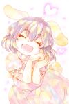  1girl animal_ears closed_eyes colored_pencil_(medium) happy heart highres inaba_tewi open_mouth painting_(medium) rabbit_ears shizdayo short_hair solo touhou traditional_media watercolor_(medium) 