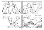  absurd_res anthro avian butt canid canine canis comic disney duo elicitie felid feline female feral french_kissing fur gryphon hair hi_res kissing licking lion male male/female male/male mammal monochrome mythological_avian mythology nala pantherine presenting presenting_hindquarters the_lion_king tongue tongue_out 