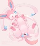 absurd_res blue_eyes censored cute_expression eeveelution female feral genitals hi_res looking_at_viewer nintendo open_mouth pink_body pok&eacute;mon pok&eacute;mon_(species) pussy smile solo spread_legs spread_pussy spreading sylveon video_games white_body 