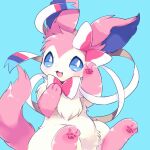  1:1 3_toes ambiguous_gender blue_background blue_eyes blue_inner_ear bow_(feature) chest_tuft colored cute_fangs digital_media_(artwork) ear_bow eeveelution feet feral fluffy fluffy_tail front_view fur hi_res hindpaw kemono leg_markings looking_at_viewer mammal markings monotone_ears monotone_tail multicolored_body multicolored_fur neck_bow nintendo no_sclera open_mouth open_smile pawpads paws pink_body pink_ears pink_fur pink_pawpads pink_tail pok&eacute;mon pok&eacute;mon_(species) portrait pupils quadruped ribbons shaded simple_background sitting smile socks_(marking) solo suppainu sylveon three-quarter_portrait three-quarter_view toes tuft two_tone_body two_tone_fur video_games white_body white_fur white_pupils white_ribbon 