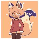  anthro big_tail brown_body brown_fur calico_cat canid canine clothing domestic_cat felid feline felis female fennec fox fur hi_res legwear mammal mottled orange_eyes piebald red_clothing red_sweater red_topwear ringo_sakamoto solo stains stockings sweater topwear yhonaswatson 