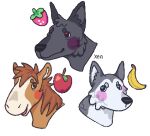 &lt;3 &lt;3_eyes alpha_channel ambiguous_gender apple banana blush brown_mane canid canine canis domestic_dog ear_markings equid equine facial_markings feral fluffy food fruit fur german_shepherd grey_body grey_fur group happy head_markings headshot_portrait herding_dog horse husky mammal mane markings multicolored_body multicolored_fur nordic_sled_dog open_mouth pastoral_dog plant portrait signature simple_background smile spitz strawberry strawberrybabydog transparent_background trio two_tone_body two_tone_fur 