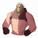  abs animal_head anthro clothing dorohedoro for_a_head gloves handwear hi_res humanoid jrjresq kaiman_(dorohedoro) male muscular muscular_male reptile scalie solo torn_clothing 
