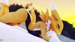  3d_(artwork) anthro bandai_namco butt clothed clothing digimon digimon_(species) digital_media_(artwork) female foxventus fur hi_res looking_at_viewer one-piece_swimsuit renamon solo swimwear yellow_body yellow_fur 