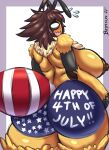  4th_of_july absurd_res areola arthropod bee bepinips big_breasts big_butt blush bodypaint breasts brown_hair butt female hair hi_res huge_butt hymenopteran insect nipples solo stars_and_stripes thick_thighs united_states_of_america 